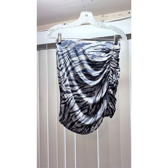 LNA WOMENS RUCHED RIBBED MINI SKIRT GREY ZEBRA PRINT SIZE S NEW P1-45 - Picture 2 of 11